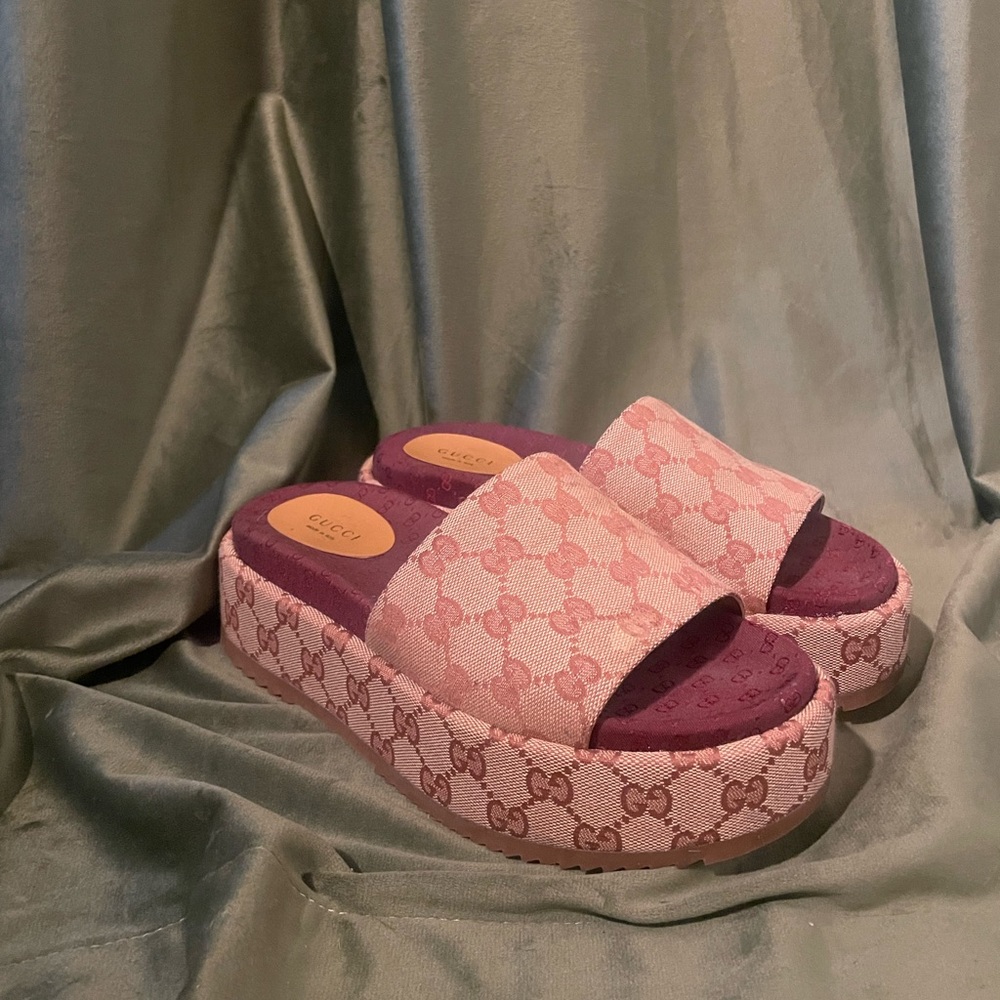 Gucci Platform Canvas GG Monogram Sandals
